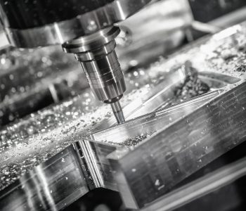Metalworking CNC milling machine. Cutting metal modern processing technology. Small depth of field. Warning - authentic shooting in challenging conditions. A little bit grain and maybe blurred.